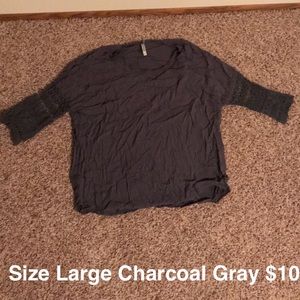 Gray top with lace detail on sleeve